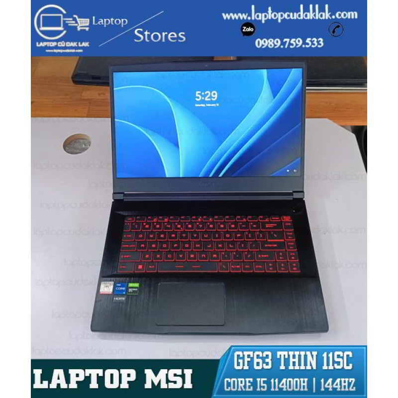 Laptop Gaming MSI GF63 Thin 11SC/ Intel Core i5 11400H/ Ram 8GB PC4/ SSD 512GB NVME / VGA GTX1650 4G / LCD 15.6 Inch 144Hz