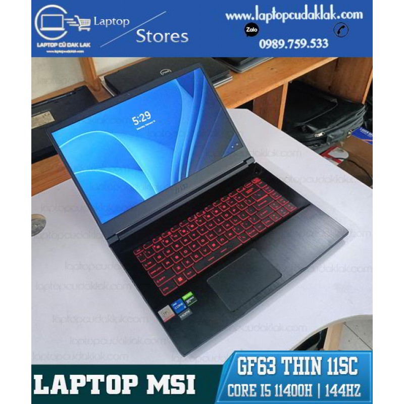 Laptop Gaming MSI GF63 Thin 11SC/ Intel Core i5 11400H/ Ram 8GB PC4/ SSD 512GB NVME / VGA GTX1650 4G / LCD 15.6 Inch 144Hz