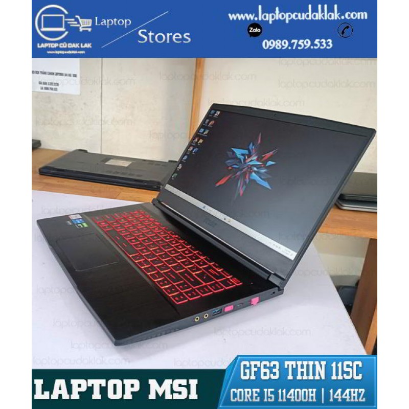 Laptop Gaming MSI GF63 Thin 11SC/ Intel Core i5 11400H/ Ram 8GB PC4/ SSD 512GB NVME / VGA GTX1650 4G / LCD 15.6 Inch 144Hz