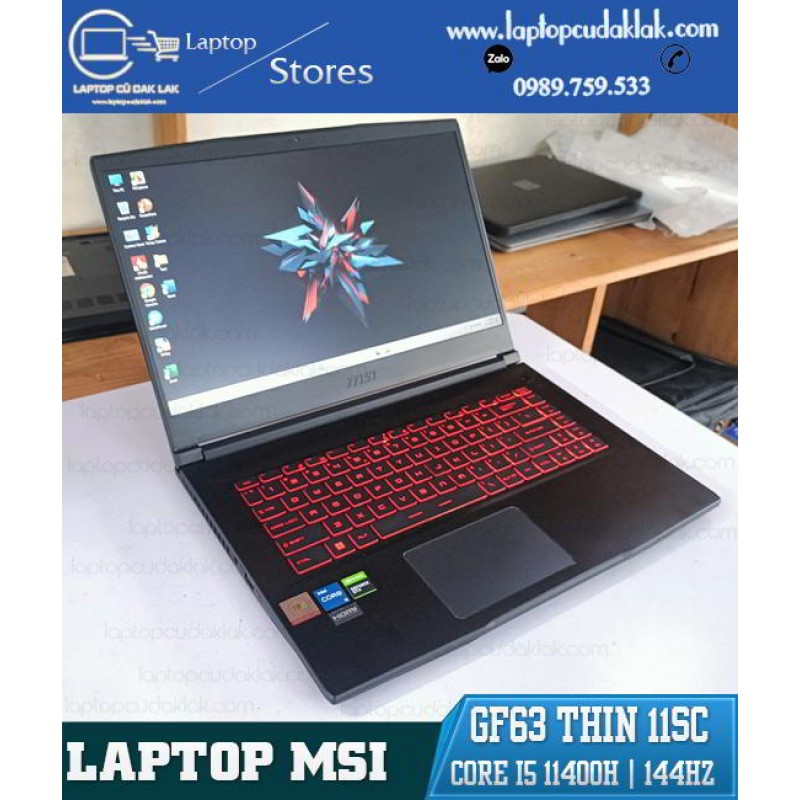 Laptop Gaming MSI GF63 Thin 11SC/ Intel Core i5 11400H/ Ram 8GB PC4/ SSD 512GB NVME / VGA GTX1650 4G / LCD 15.6 Inch 144Hz