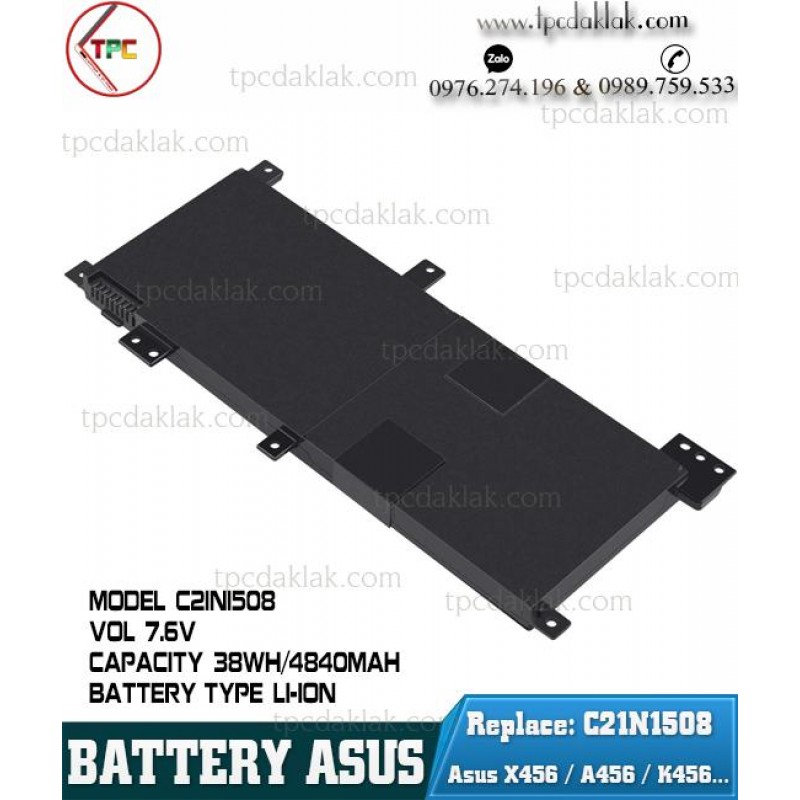 Pin Laptop Asus C21N1508 / Asus X456, R457, F456, F456 0B200-01740000, C21PQ91 [ 7.4V - 38Wh - 4840mAh ]
